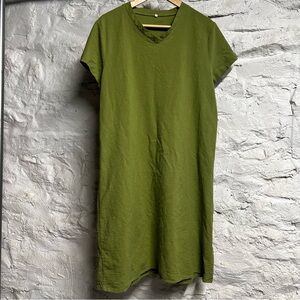 Olive green linen tunic midi dress